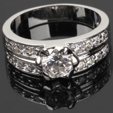 G277 Fashion Engagement Wedding Ring 18k White Gold Gp Use Swarovski Crystal