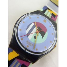 Gb141 Swatch 1991 Gold Inlay Authentic Swiss In Box