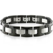 Gemstone Bracelet - Men's 9 Inch Stainless Steelbracelet With Black