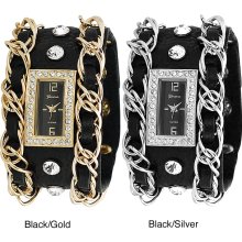 Geneva Platinum Women's Rhinestone-accented Studded Chain Snap Watch (Black/Silver)
