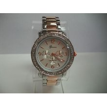 Geneva Silver With Rose Gold Finish Bracelet Fashion Oversized Women's Watch