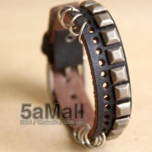 Genuine Crack Men Leather Bracelet Retro Rivet Ring Cuff Bangle Wristband Aa1058