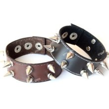 Genuine Leather Bracelet Men's Women Punk Big Rivet Belt Bangle Cuff Wristband