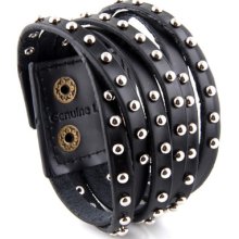 Genuine Leather Bracelet - Metal Beads