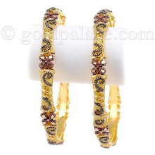 Gold Bangles 22K Size 2-8/16th Inches Hand Paint