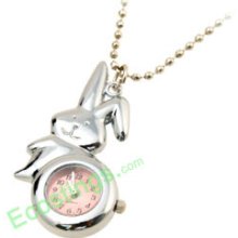 Good Jewelry Ladies Silvery Rabbit Pendant Pink Dial Necklace Watch