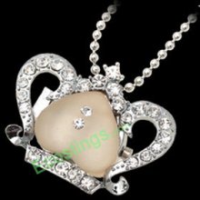 Good Jewelry Necklace Beige Heart Pendant Rhinestone Ladies' Quartz Watch