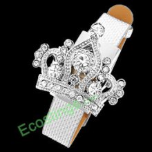 Good Jewelry Rhinestone Diadem Watchcase Silver Leather Band Ladies Watch