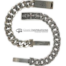 Gothic Costume Sterling Silver Men's Bracelet w/ Ruby (Cardinal Bracelet) 127gr - Silver - Silver - 8