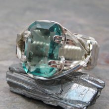 Green Fluorite Faceted Sterling Silver Wire Wrapped Gemstone Ring Size 7.5