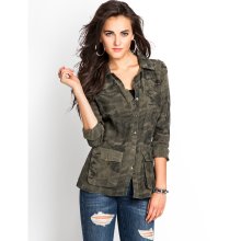 GUESS Camo-Printed Cargo Jacket, MILITARY DARK WASH