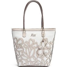 Guess Floren Carryall White Multi laser cut flower detail Style#VG391922 Hot NEW - Faux Leather - White - Large