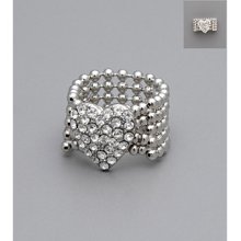 GUESS Heart Stretch Ring - Silvertone/Clear
