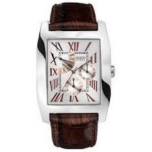 Guess Men Silver Dial Brown Leather Strap Watch G12555g
