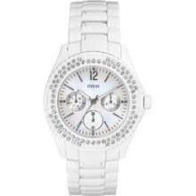 Guess Mother Of Pearl Dial White Bracelet Swarovski Crystal Fancy Women's Watch