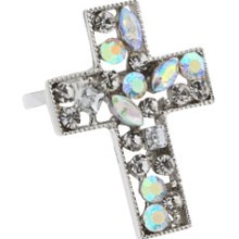 Guess Silver Cross Ring W/various Size & Shape Rhinestones, Size 7