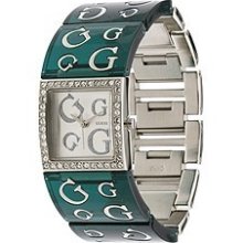 GUESS U10525L1 Logo Green/Silver Crystal Ladies Watch