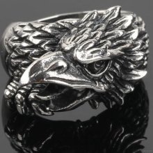 H016 Biker Men's Stainless Steel Silver Black Heavy Eagle Head Ring Sz 12,13,15