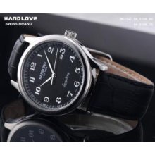 Handlove Sz06-H4-5706-7G-Pidai Handlove Black Dial Imported Genuine Leather Mens Swiss Watch
