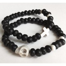 Handmade Men's Natural Horn Beaded Bracelet, Choice of Cross or Skull