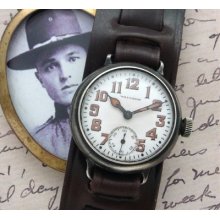 Handsome Men's 1916 Waltham Wwi Wire-lug Trench Wrist Watch - Serviced