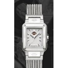 Harley Davidson Ladies` Stainless Steel Rectangular Dial Watch W/ Logo
