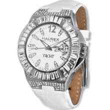 Haurex Italy Women's 8s340dww Yacht Lady Crystal White Leather Watch