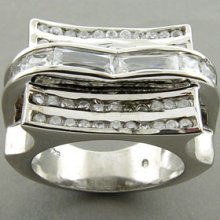 Heavy 14+gs White Cubic Zirconia Silver Mens Ring Sz8 F