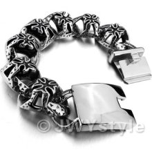 Heavy Stainless Steel Bangle Bracelet Chain Men Silver Cross Xb0207