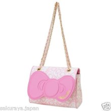 Hello Kitty Pink Ribbon Chain Shoulder Bag Handbag Purse Pouch Japan Gift F/s
