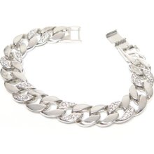 Hip Hop Accessories Men Bling Cuban Link Bracelet Silver
