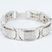 Hip Hop Accessories Men Large Box Curved Bling Bracelet Silver