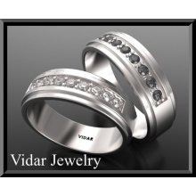 His And Hers Matching Black And White Diamond And 14kt Gold Wedding B
