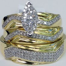 His Her Mens Woman Marquis Diamonds Pave Wedding Ring Bands Trio Set Yellow Gold