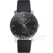 Hot Classic Man's Men's Sinobi Black Glass Leather Band Strap Quartz Wrist Watch