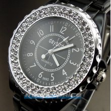 Hours Clock Dial Hand Water Ladies Crystal Steel Men Women Wrist Watch A116