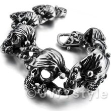 Huge 316l Stainless Steel Bangle Bracelet Men Pirate Skull Heavy Silver Xb0185