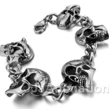Huge 316l Stainless Steel Bangle Bracelet Chain Men Silver Skull Xb0217