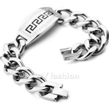 Huge Heavy Stainless Steel Bangle Bracelet Chain Men Biker Silver Greek Xb0083
