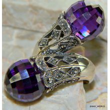 Huge Unusual Natural Amethyst 925 Sterling Silver Ring Size 7 ; E11