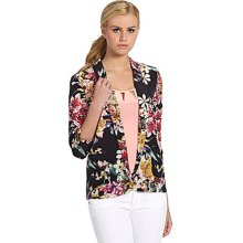 I Madeline Hawaiian Print Blazer - Black Flower Print