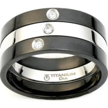 I3028dia_titanium Diamond B/w Triple Band Wedding Engagement Ring Any Size