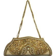 Indian Beige Clutch Evening Party Handbag Women Rhinestone Beaded Purse Handbag