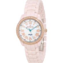 Invicta Womens Angel Roman Numerals Diamond Accented Pink Ceramic Bracelet Watch