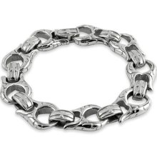 Iron Cross Design Etched Stainless Steel Mens Bracelet Silver Tone