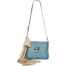 Isaac Mizrahi Live! Pebble Leather Top Zip Crossbody Bag - Denim - One Size