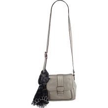 Isaac Mizrahi Live! Pebble Leather Flap Crossbody Bag with Scarf - Gunmetal - One Size