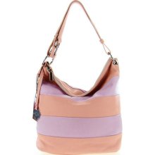 Italian Made Pastel Pink & Lilac Stripe Leather Hobo Bag by M.A.P. ITALY