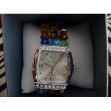 J143 Faceted Glass Bead Simulated Diamond & Stainless Steel Back Watch 113.00cts