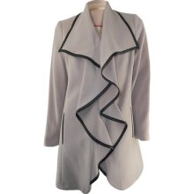 Jacques Vert Ruffle Front 3/4 Length Nude Coat Artificial Leather Binding